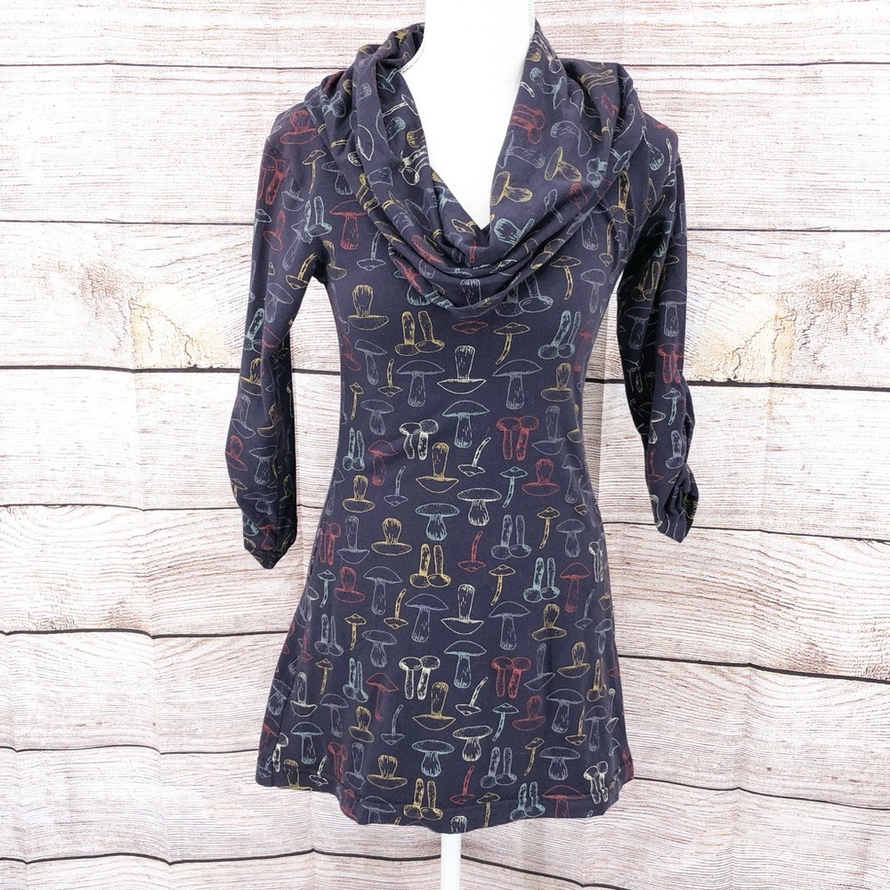 Effie's Heart Julliard Cowl Neck Pullover Tunic Pocket Porcini Print Size XS